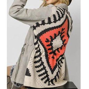 Women's Gray and Red Patterned Utility Jacket